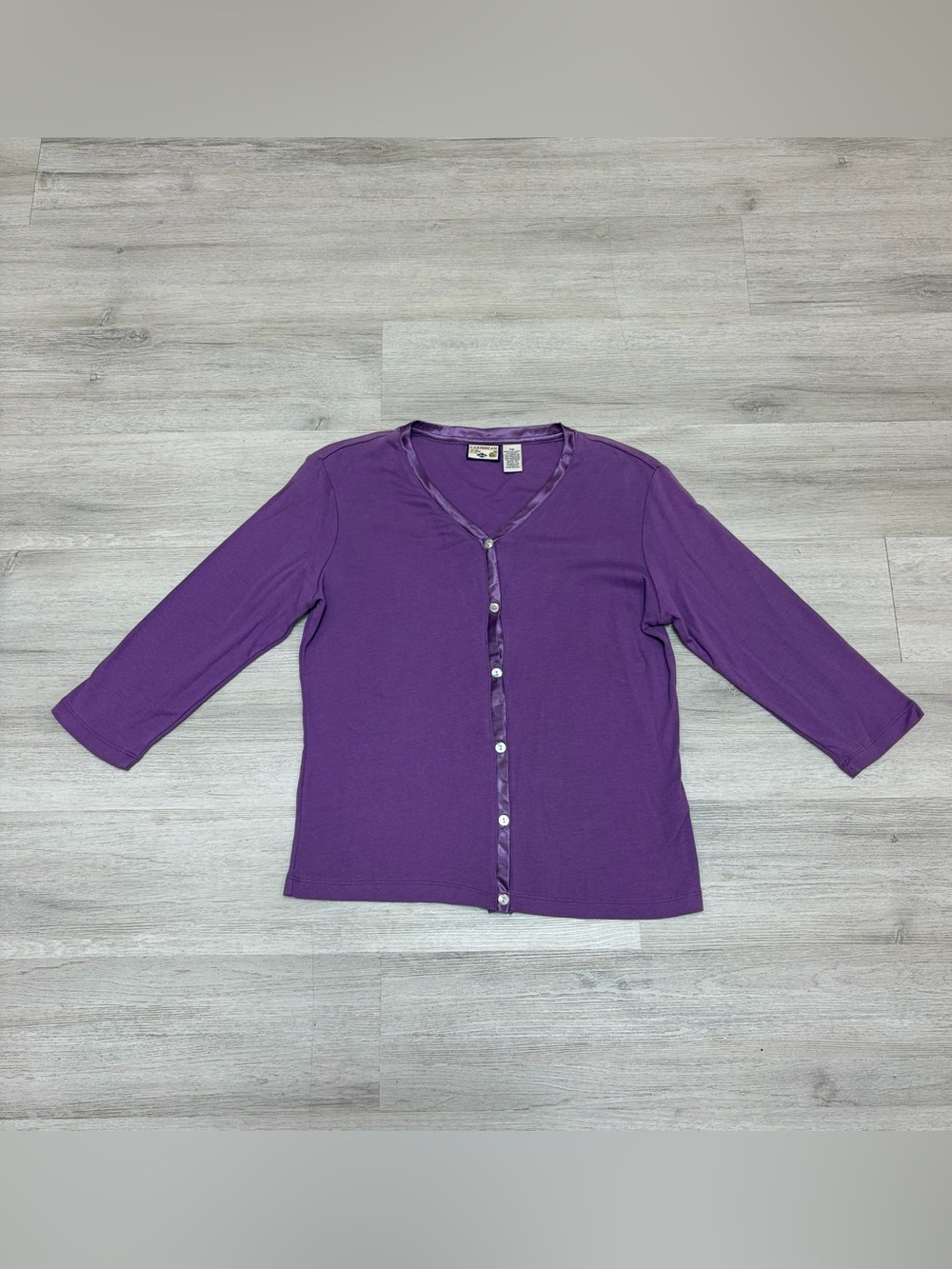 Caribbean Joe Purple Button-Front V-Neck Shirt 100 Cotton Petite Medium *Flawed
